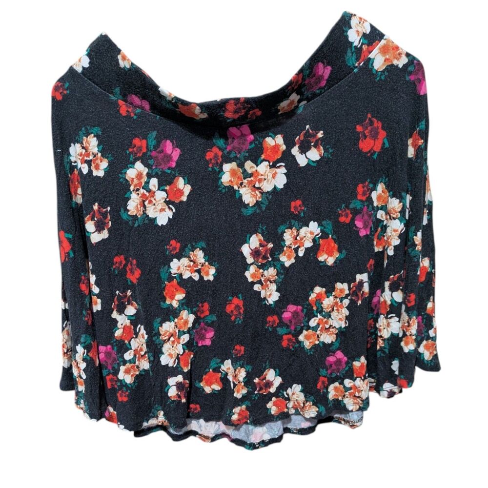 Decree XL Floral Skirt Black Stretch Rayon Boho Casual - Picture 3 of 4